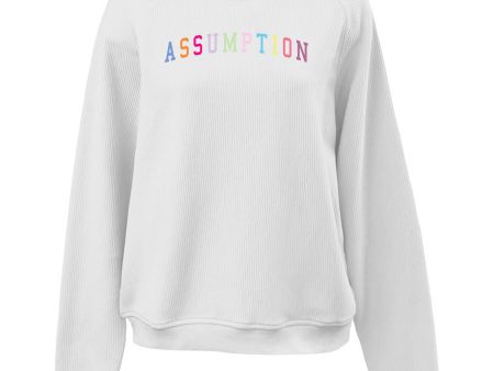 Sweatshirt - Corded Crew Neck - White - Embroidered Assumption Online