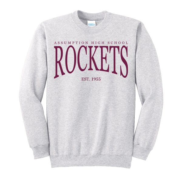 Sweatshirt - Crew Neck - Ash Grey - Embroidered AHS Rockets Fashion